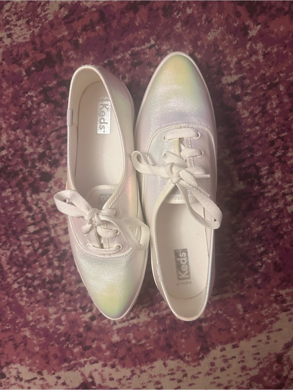 NWOT Keds Women’s Iridescent Lace-Up Sneakers - Pearl White